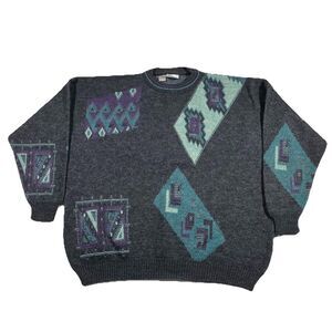 Vintage Cambio Italia Wool Blend Sweater 3X Made In Italy Geometric
